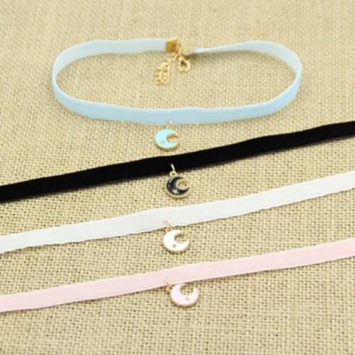 Fashion Black Velvet Moon Star Leather Geometric Circle Planet Pendants False Collar Chokers Necklace Women Jewelry Gift