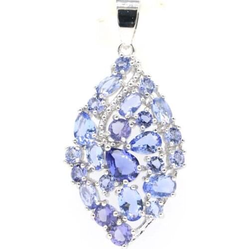 42x29mm SheCrown Luxury Big Heart 6.4g Created Pink Kunzite Tanzanite Orange Spessartine Garnet Ladies Daily Wear Silver Pendant
