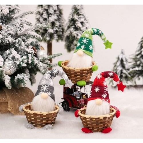 T84E Christmas Gnome Faceless Doll Candy Basket Holiday Gnome Handmade Swedish Tomte