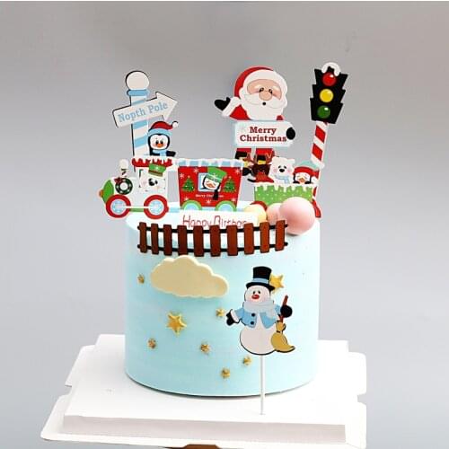 6pcs Merry Christmas Letter Cake Topper Santa Claus Snowman Train Cake Topper Decoration Christmas Decorations for Home Table