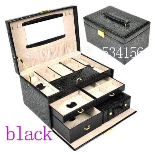 3 layers black luxurious pu leather jewelry box earrings jewelry packaging display box gift box (28.5 * 19 * 16 cm)
