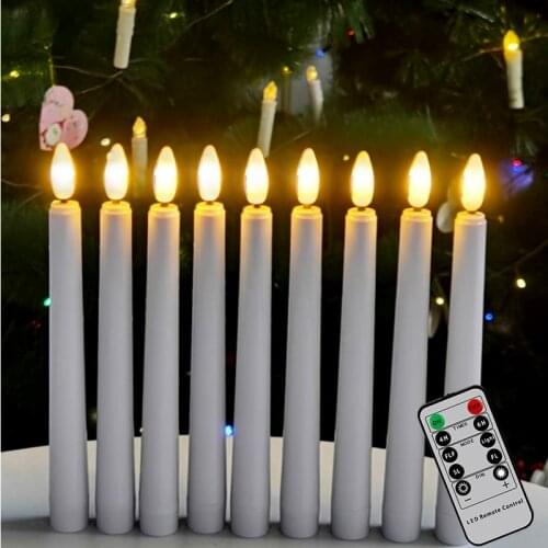Pack of 9 Warm White Flicker Long Candle LED Electronic Candle Plastic Flameless Remote Taper Candles New Year Decor bougie Led