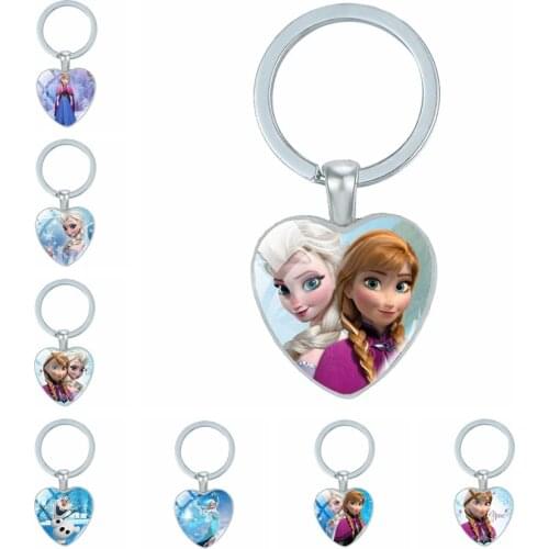 Frozen Time Stone Key Chain Aisha Anna Cartoon Princess Series Heart Key Chain Pendant