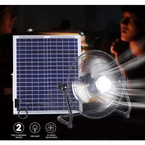 Solar Mobile Fan Light DC12V USB Rechargeable Fan Light 20W Outdoor Mini Fan Lamp 5200mAh Battery for Camping Carp Bivvy Fishing