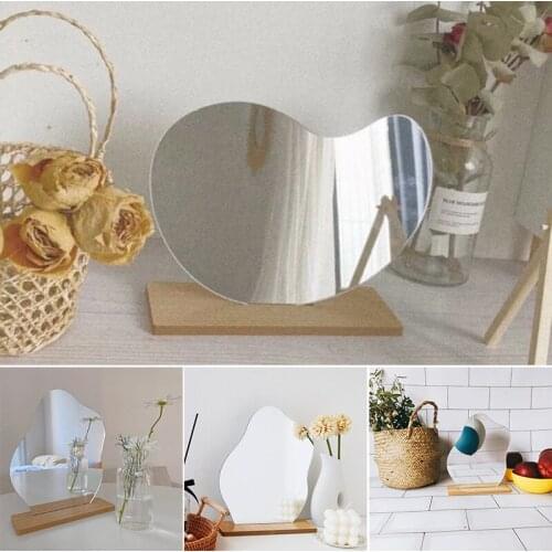 Makeup Mirror Irregular Acrylic Decorative Mirror Wooden Base Home Bedroom Decorative Desktop Ornament зеркало настенное