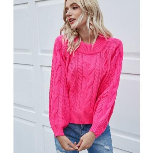 Women Stylish Long Sleeve Solid Color Top Round Neck Pullover Top Fashion Knitwear for Ladies England style spring Acrylic