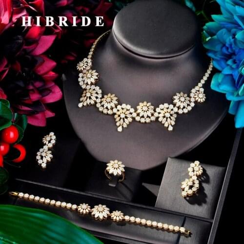 HIBRIDE Beauty Flower Shape Design Women Jewelry Set Wedding Dress Necklace Earring Jewelry Set For Party Gits N-867