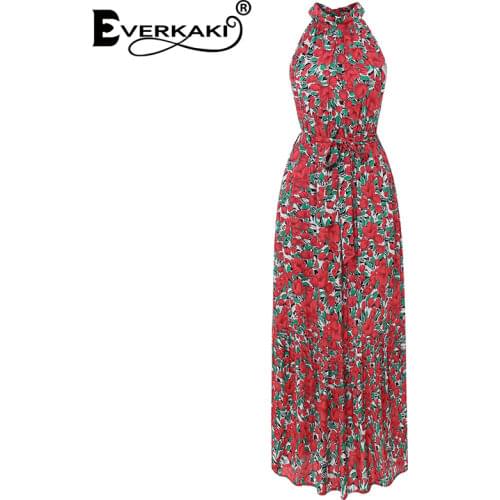 Everkaki Boho Maxi Dress Women Summer Floral Print Vestidos Casual Sleeveless Ladies Gypsy Long Dresses Female 2020 New Fashion