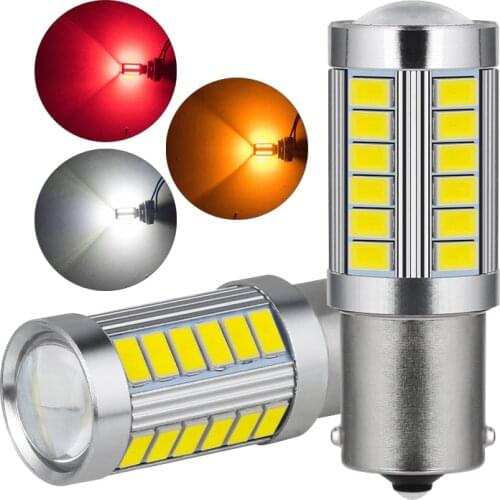 1 PCS P21W BA15S 1156 LED Bulb Turn Signal Light BAY15D 1157 LED Lamp Car Reverse Parking Back Lamps 12V 7000K 33 SMD White