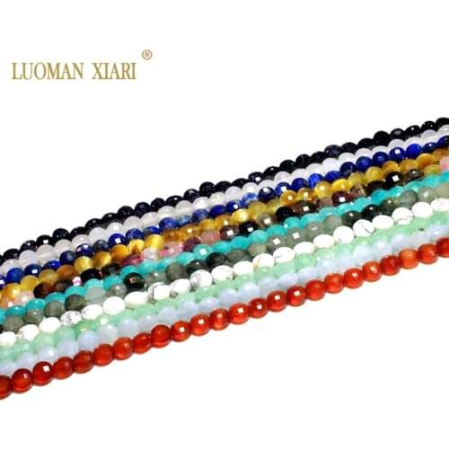 Fine AAA 100% Natural Faceted Lapis lazuli Tourmaline Crystal Agate Jade Stone Beads For Jewelry Making DIY Bracelet Necklace