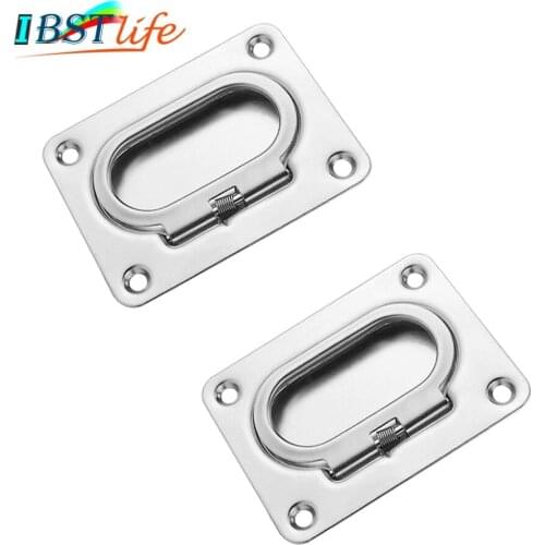 2PCS Satinless steel 304 ANTI-RATTLE spring Flush Lift Ring Deck Hatch Pull Handle Locker Cabinet boat hardware