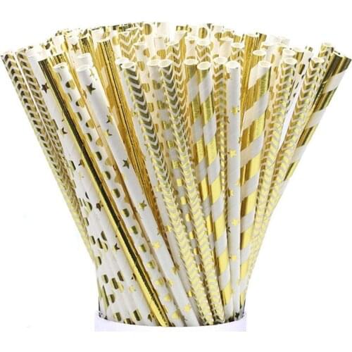 25pcs Drinking Paper Straws Rose gold Pink Straw Party Christmas Baby Shower Decor Gift Party Event Wedding Birthday Supplies