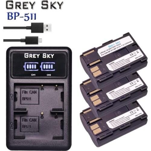 3Pcs Bateria BP-511 BP 511 BP511 BP511A BP-511A digital camera Battery + LCD USB Charger for Canon EOS 40D 300D 5D 20D 30D 50D