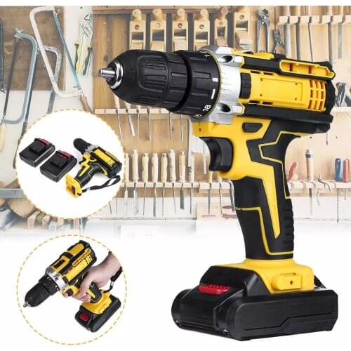 48V Variable 18-Speed Adjustment Impact Cordless Electric Drill Screw Screwdriver Machine Tool Hammer Drill 2 Lithium Battery