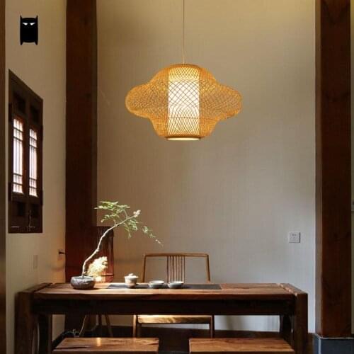 Bamboo Wicker Rattan Baby Shade Pendant Light Fixture Rustic Cute Hanging Suspension Lamp Avize Designer Kids Bed Room Tea Table