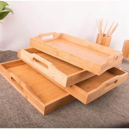 Bamboo Rectangle Wooden Tea Tray Serving Table Plate Snacks Food Storage Dish For Hotel Home Serving Picnic Party Barbecue Tray