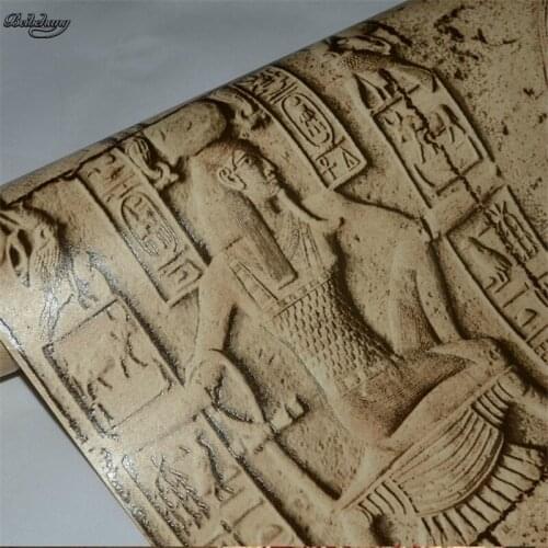 Beibehang Retro pvc features imitation engraving Egyptian pattern room escaped wallpaper realistic characters art video wall
