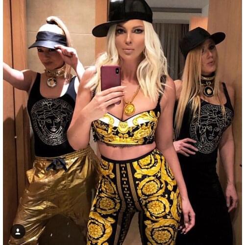 Sexy Pants Women Golden Floral Printed Casual High Waist Soft Trouser Female Ladies Active Wear Skinny Slim Fit Leggings