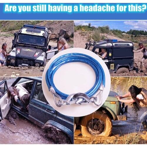 Towing Rope 4M Heavy Duty 5Ton Car Tow Cable Towing Pull Rope Strap Hooks Van Road Recovery Car Accessories For All Standard Car