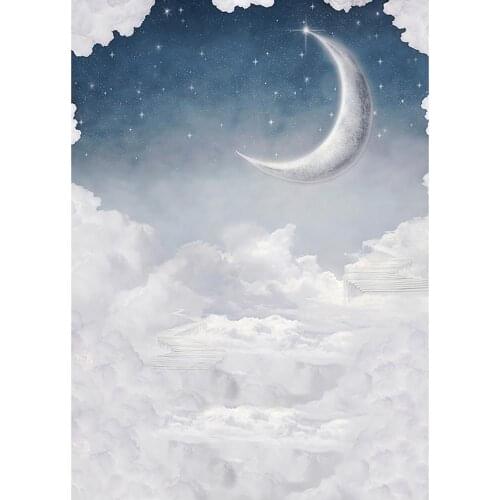 Night Sky Photography Backdrops Moon White Clouds 3D Background for Photo Studio Photo Shoot Vinyl Cloth Computer Printed Custom