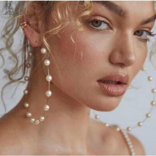 Glamour Fashion New Big Circle Creative Temperament Retro Earrings Pearl Oversized Earrings Circle Ladies Earrings Wholesale