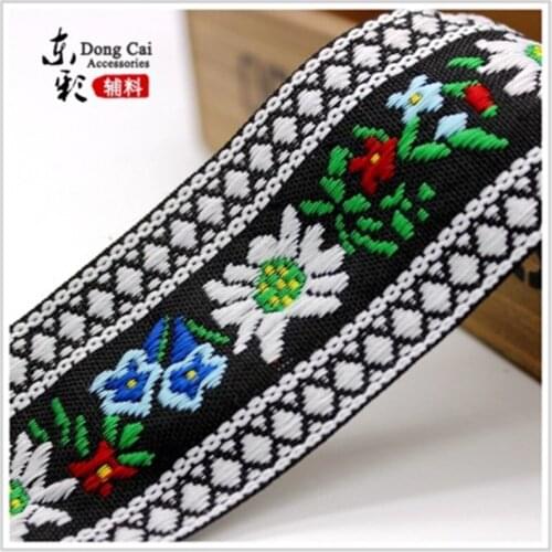 45yards *5cm Exquisite Ethnic Style Black White Embroidery Jacquard Ribbon Minority Clothing Accessories Curtains Decoration