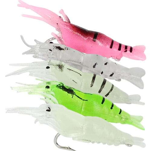 AS 5PCS Shrimp Silicone Artificial Bait Hooks Luminous Simulation Soft Prawn Carp Wobbler Lure Fishing Tackle/Lure/Accessories