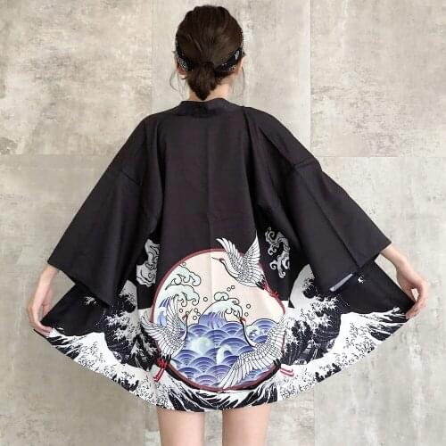 Kimono Cardigan Casual Half Sleeve Loose Black Elegant Ladies Japanese Fashion Kimono Womens japanese style Jacket