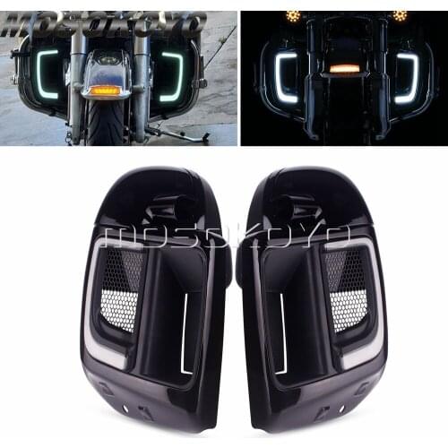 Motorcycle ABS Lower Leg Cover W/ LED Light Grill Light Vented Fairing For Harley Touring Trike Road Street Electra Glide 14-20
