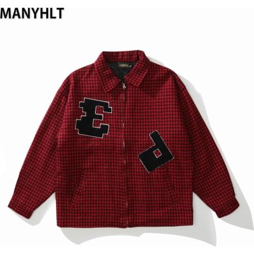 MANYHLT Streetwear Man Jacket 2021 Fall New Harajuku Fashion Jacket Top Men Plaid Lapel Embroidery Jacket Loose Jacket Coats