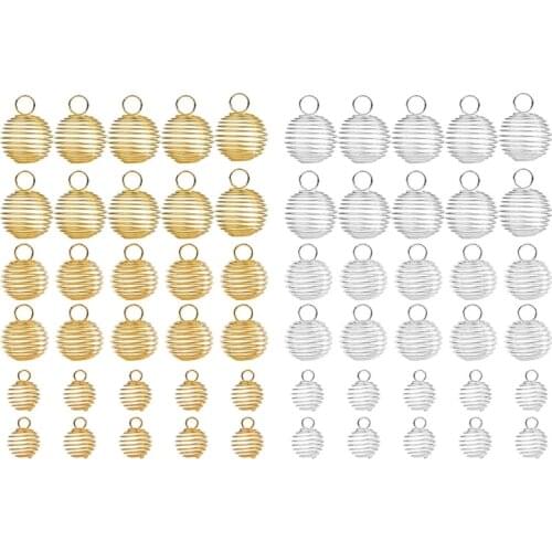 30Pcs Handmade Spiral Bead Hollow Cages Stone Holder Necklace Cage Charms Pendants Kit Findings Jewelry Making 3 Sizes