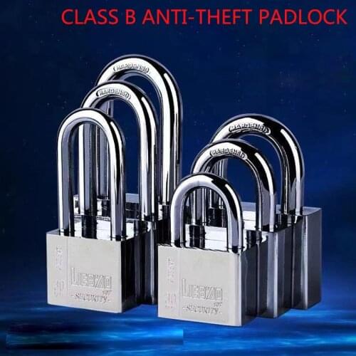 Stainless steel Square padlock long shackle door gate lock for suitcase luggage security 3 keys durable 30mm/40mm/50mm/60mm/70mm