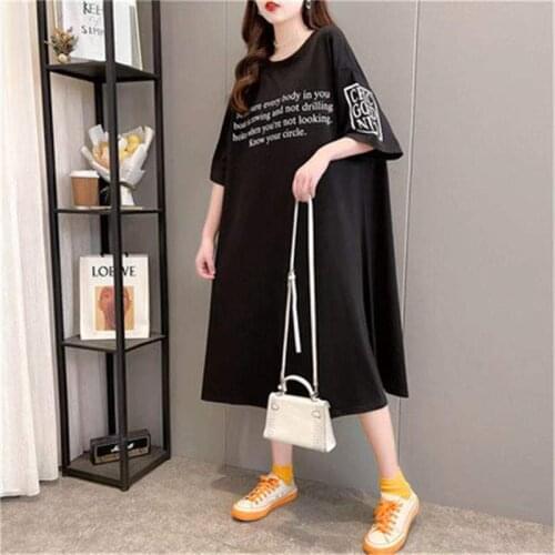 2021 New Big Plus Size Famale Clothes Lady Long Summer Loose Casual Elastic Long Dress Short Sleeve Dress Large Size Women Store