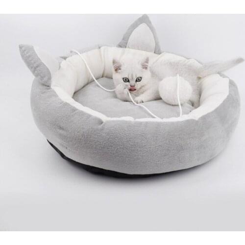 New Pet Cat Bed Ears Nest Soft Warm Washable Round Dog Cat Cushion Home Mat Cat Beds Sleeping House Pet Supplies Products
