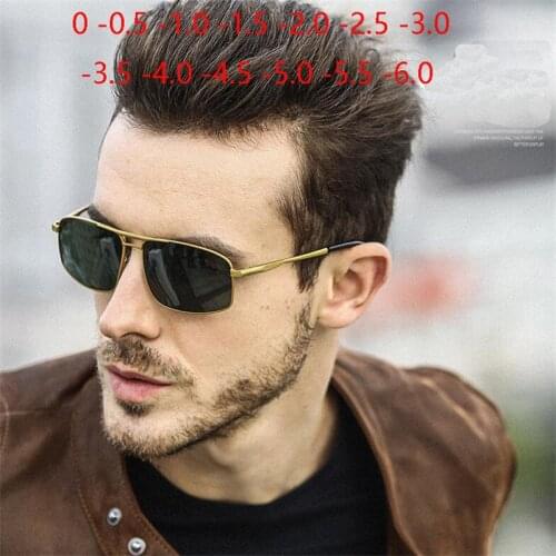 Square Pilot Sunglasses Myopia Finished Men Metal Black Gray Lens Polarized Nearsighted Glasses Diopter 0 -0.5 -1.0 -1.5 To -6.0