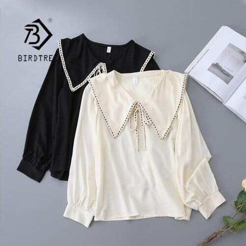 Autumn New Women Vintage Solid Lace Up Cotton Shirts Long Sleeve Button Up Turn-Down Collar Office Blouse Casual Basic Tops T187