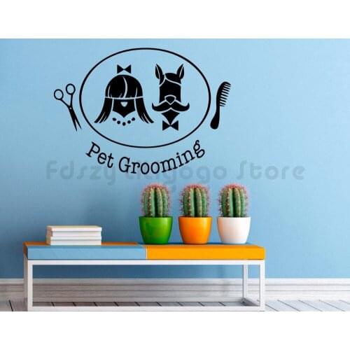 Pet Grooming Wall Decal Pet Shop Interior Wall Decor Pets Salon Logo Vinyl Wall Sticker Dog And Cat Removable Wall MuralQ694