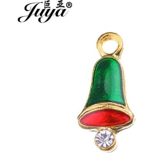 JUYA High Quality Christmas Bell Charms with Zircon 17.5x8mm 10pcs/lot Bracelet Accessories Suppliers Floating Pendant AO0549