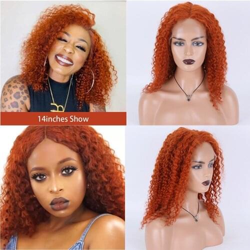 Remy Human Hair 4x4 Closure Lace Front Wig Free Part style Brazilian Hair Curly Deep Curly Orange Wig 130% Density Women