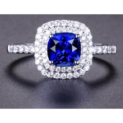 Luxury Princess Diana Square Rings for Women Blue Crystal Exquisite Geometry Zircon Rings Ladies Engagement Wendding Jewelry