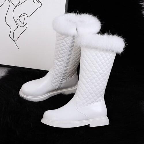 Winter Warm Fur Knee High Boots Womens platform Snow Boots High Heels Side Zipper Female Shoes Thigh High Boots zapatos mujer