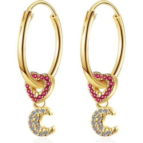 Colored Cubic Zircon The Moon In Love Hoop Earrings 925 Sterling Silver Geometric Earrings Jewelry For Women