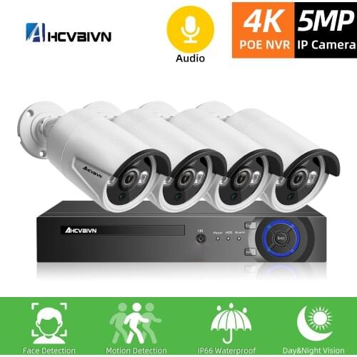 H.265 4CH 5MP POE NVR Kit CCTV System Face Detection Recognition POE IP Camera IR Outdoor Video Security Surveillance Set