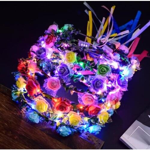 LED Flower Wreath For Wedding Dress Hair Garland Bridal Romantic Bridesmaid Floral Crown Hawaii Seaside Party Decor Headdress