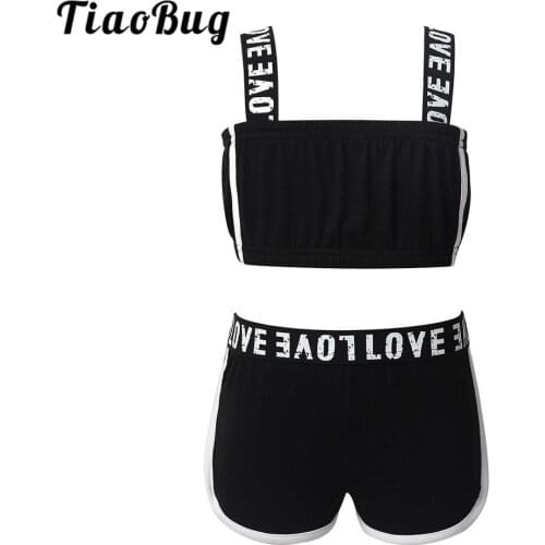 Kids Teens Girls Tankini Activewear Wide Shoulder Straps Tops with Shorts Set Ballet Jazz Gymnastics Workout Fitness Dancewear