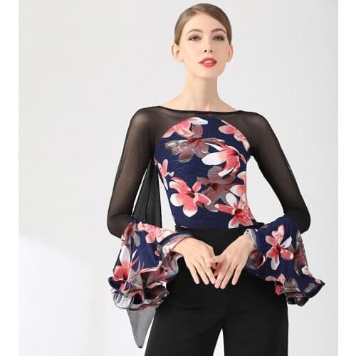 Fairy Ballroom Dance Tops Women Stage Costume Designer Clothes Mesh Latin Practice Wear Modern Dance Wear Dancer Outfit JL3061