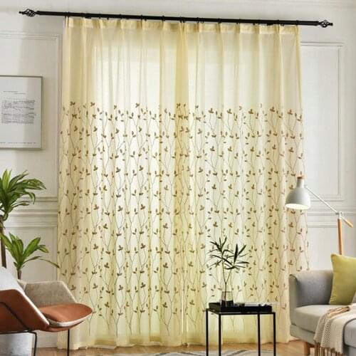 Embroidery Yellow Leaves Modern Curtains Drape Panel Sheer Tulle Curtains For Living Room Door Kitchen Bedroom for kids