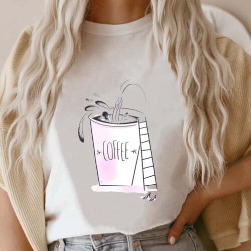 Women Short Sleeve Tee Fashion T Shirt Female Cartoon Coffee Lover Top Ladies Graphic T-shirt Clothing