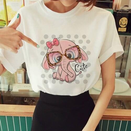 Cartoon Elephant Woman Tshirts O-Neck Short Sleeve Casual Fashion Tee Tshirt Femme 2021 Women T-Shirt Summer Print