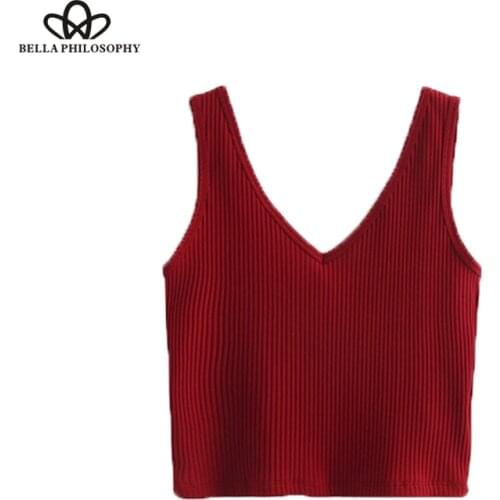 Bella Philosophy 2018 autumn winter casual Tshirt camis short solid women fashion Bottom Tshirt for women knitted V neck tops